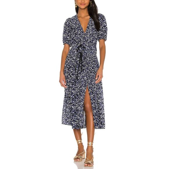 Ulla Johnson Dresses & Skirts - Ulla Johnson Kemala Dress Indigo Blue Wrap Tie Front Puff Sleeve Swing Midi 12